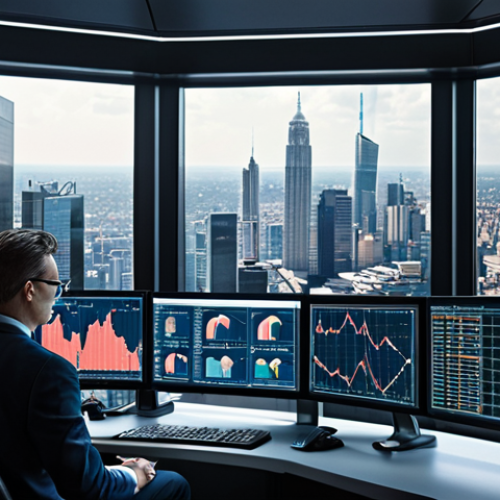 **Image:** A CFA charterholder, smartly dressed, analyzing complex financial data on multiple screens, with a futuristic cityscape visible through a large window. Emphasis on the intersection of human expertise and AI in finance.