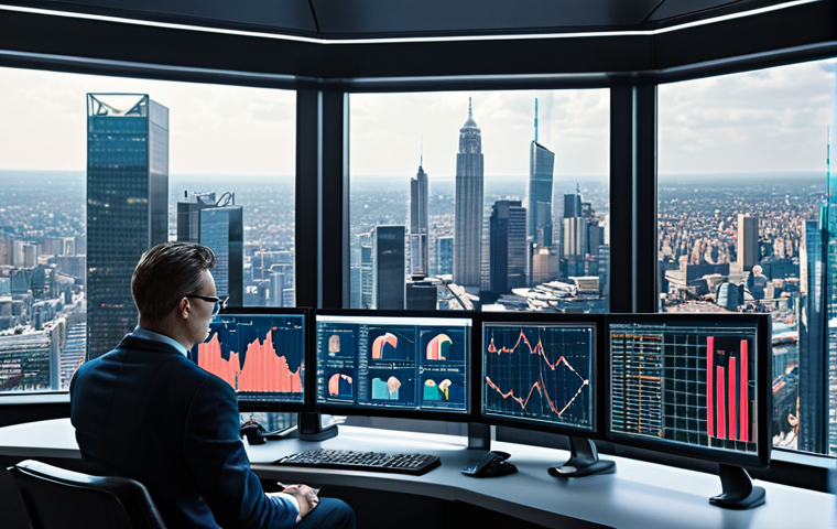 **Image:** A CFA charterholder, smartly dressed, analyzing complex financial data on multiple screens, with a futuristic cityscape visible through a large window. Emphasis on the intersection of human expertise and AI in finance.