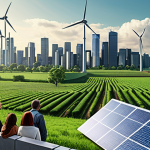 **

A diverse group of people investing in environmentally friendly projects like solar panels, wind turbines, and sustainable agriculture. Show a futuristic city skyline in the background, powered by renewable energy. The overall tone should be hopeful and positive, representing the benefits of ESG investing.

**