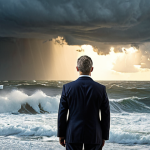 **

A CFA charterholder stands confidently in a stormy financial market landscape. The CFA designation shines brightly as a beacon of light, guiding investors through crashing waves representing market volatility. Show charts and graphs fluctuating wildly in the background. Focus on the CFA's ethical compass and knowledgeable expression.

**