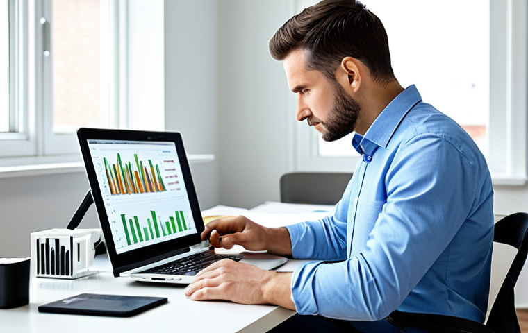 A focused professional, male, in a modest business casual shirt, sitting at a clean, modern desk with a laptop displaying complex financial data visualizations and a learning platform interface. The environment is a well-lit, minimalist home office, conveying intelligent learning and efficient study. perfect anatomy, correct proportions, natural pose, well-formed hands, proper finger count, natural body proportions, fully clothed, modest clothing, appropriate attire, professional dress, safe for work, appropriate content, professional photography, high quality, realistic, family-friendly.