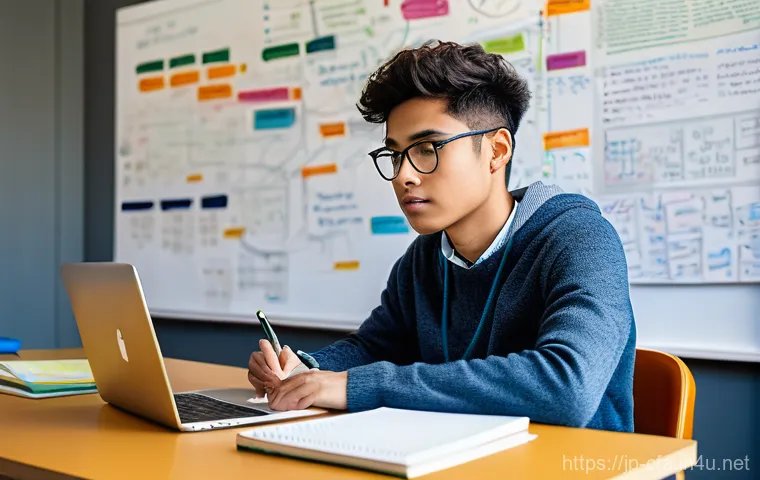 CFA 시험에서 고득점 전략 - **Prompt:** A diverse, focused young adult, aged 25-30, with a determined yet calm expression, is se...