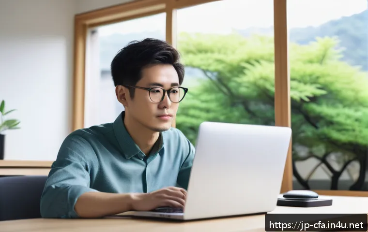 CFA 학습에 적합한 온라인 강의 - A focused Japanese adult professional studying for the CFA exam in a modern home office, wearing cas...